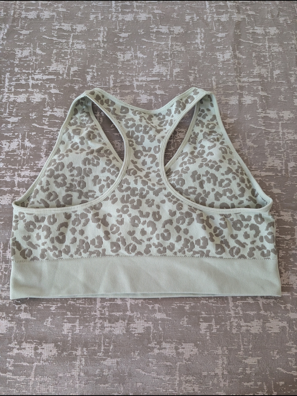 RBX Mint Green and Taupe Leopard Racerback Seamless Sports Bra - Picture 3 of 5